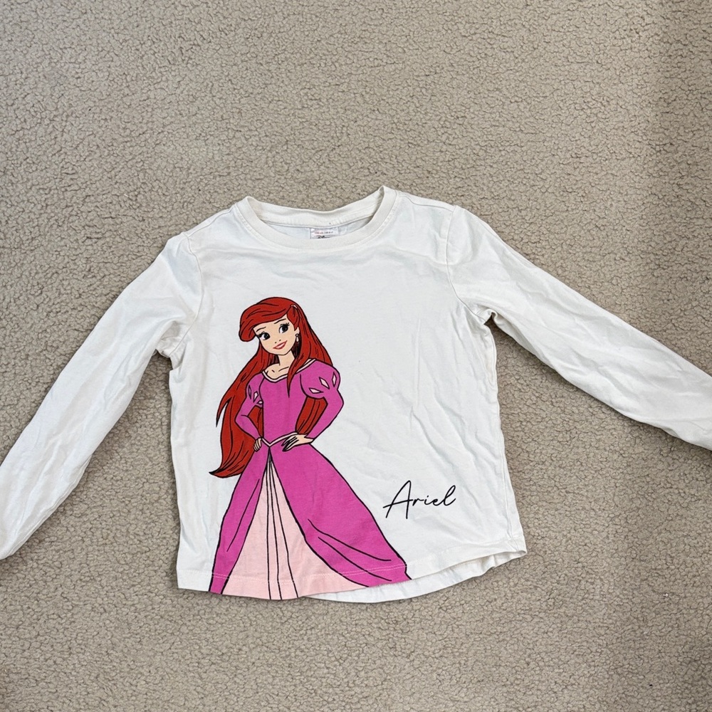 Hanna Andersson Ariel Long Sleeve Shirt - White and Pink. Size 120/ 6-7